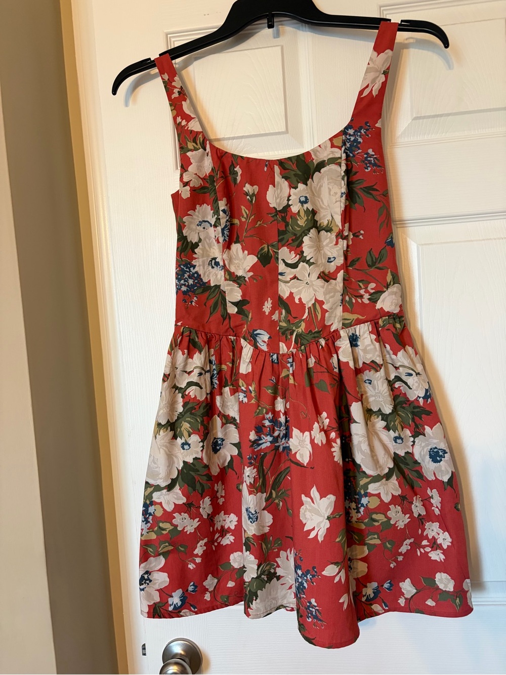 Abercrombie & Fitch Red Floral Sundress with White & Blue Blooms